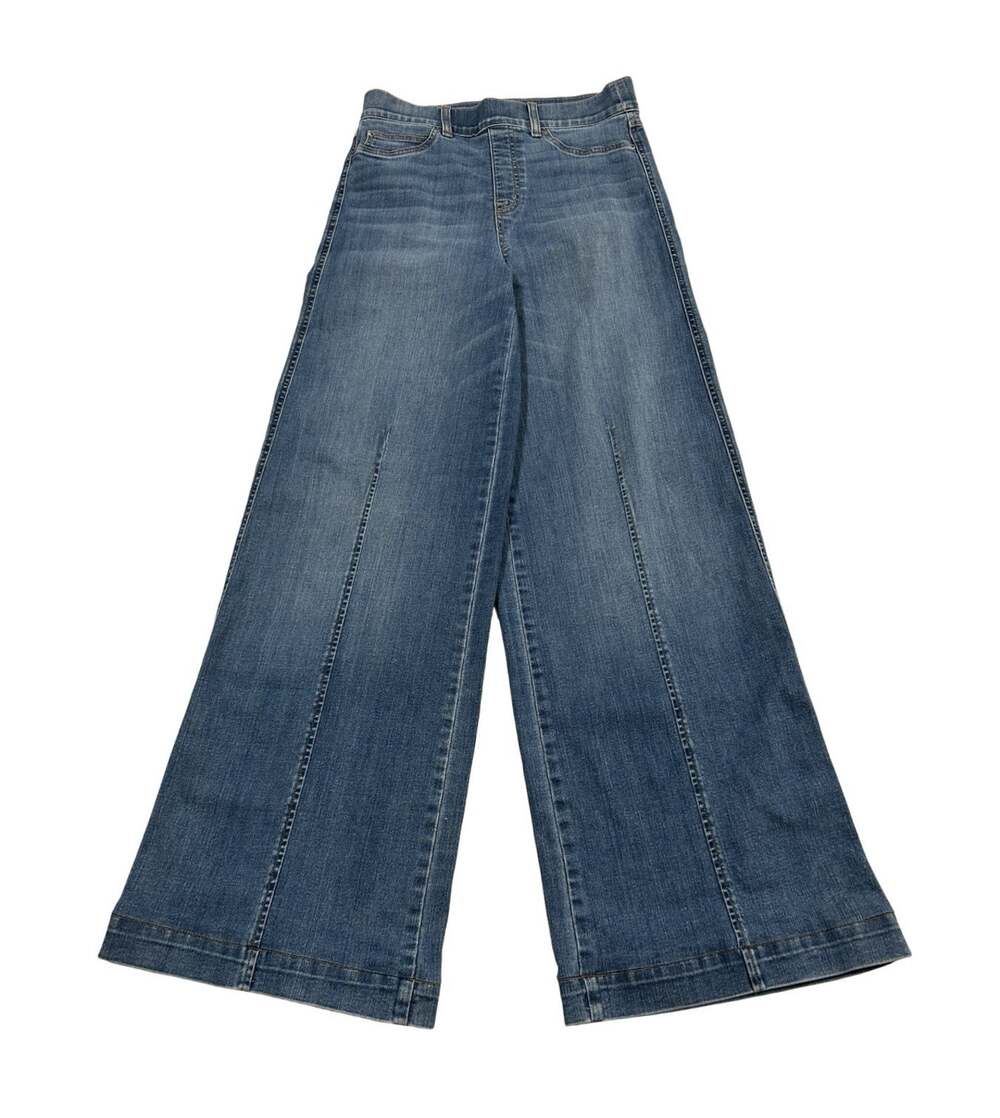 Spanx Wide Leg Denim Pants Jeans Size M Tall Blue Distressed Denim Inseam 33”